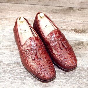Florsheim Croc-Embossed Tassel Loafers in Chestnut Brown